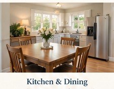 Clean kitchen and dining area